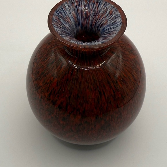 Vintage Splatter Vase Cased Blown Glass Round Globe Swirl 5” Decor MCM - Picture 4 of 8